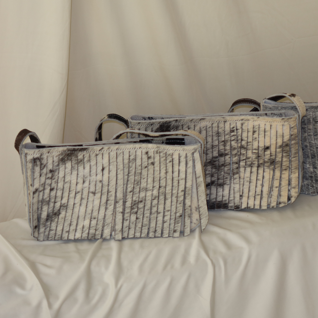 Cowhide Fringe in Grey/cream