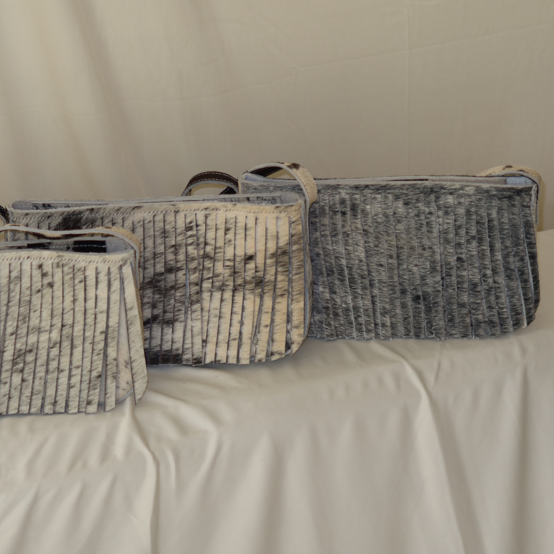 Cowhide Fringe in Grey/cream