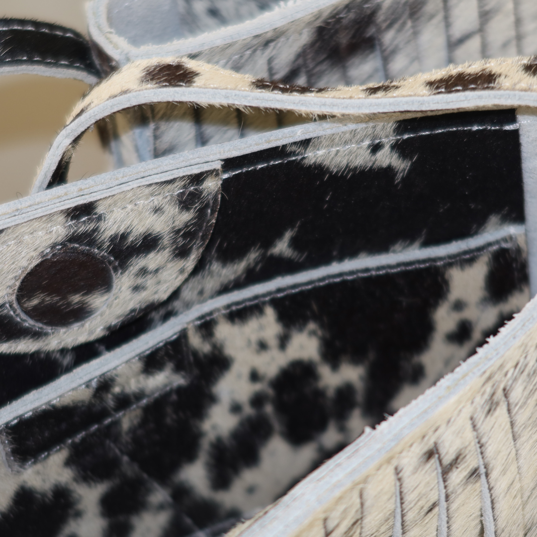 Cowhide Fringe in Grey/cream