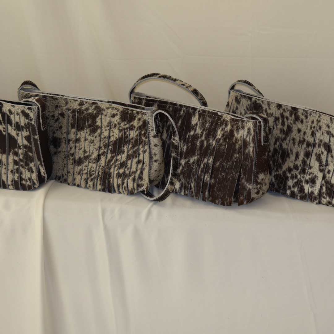 Cowhide Fringe in Fall Spotted Brown