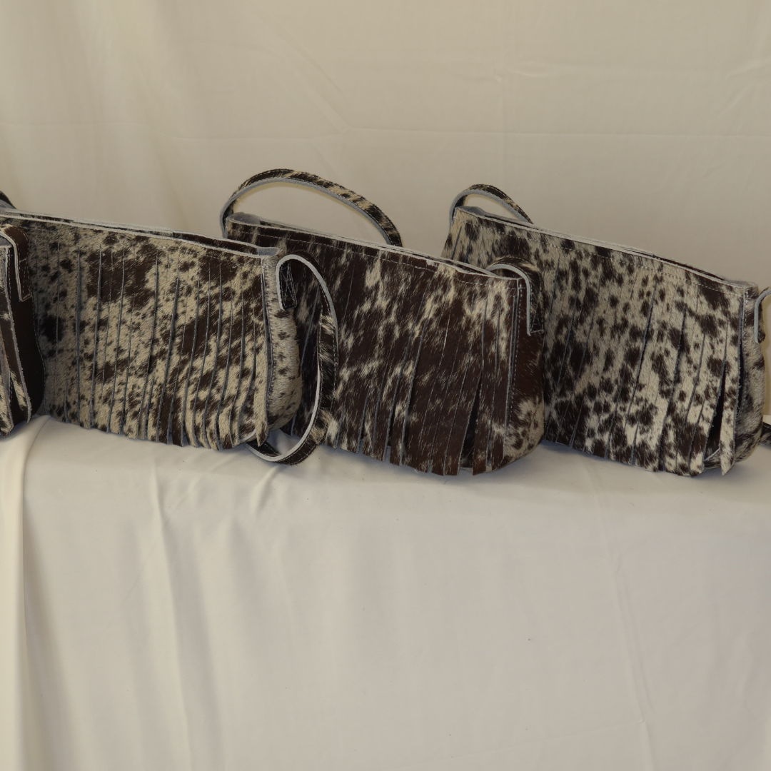 Cowhide Fringe in Fall Spotted Brown