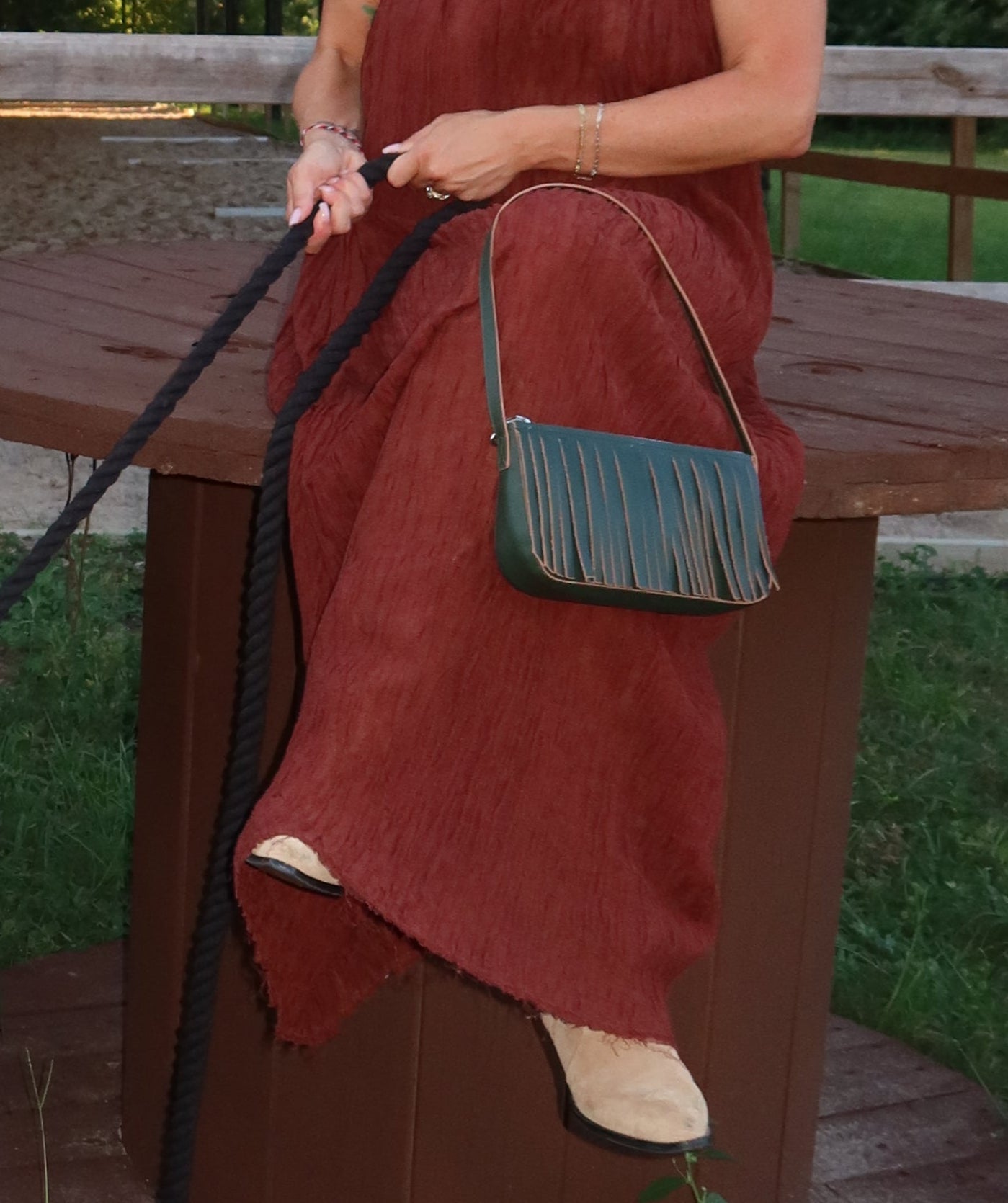 Paloma Fringe in Hunter Green