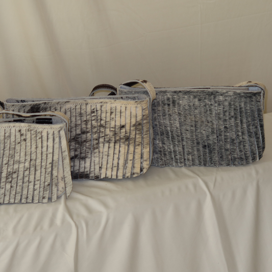 Cowhide Fringe in Grey/cream